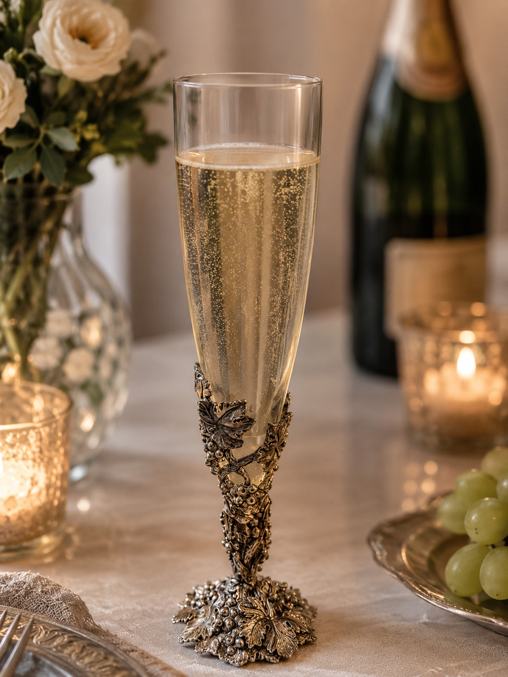 Vintage Arthur Court Grapevine Champagne Flute Glass Aluminum Stem 1996 USA